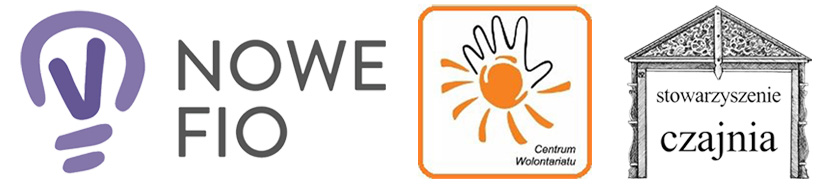 Logotypy Nowe FIO, Centrum Wolontariatu oraz Stowarzyszenia Czajnia