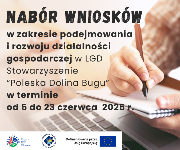 Miniaturka artykułu Nabór wniosków w zakresie podejmowania i rozwoju działalności gospodarczej w LGD Stowarzyszenie „Poleska Dolina Bugu”