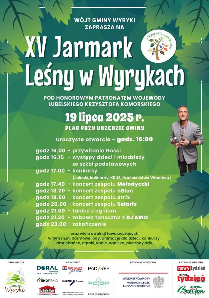 Plakat XV Jarmarku Leśnego w Wyrykach 2025 - Grafika ozdobna