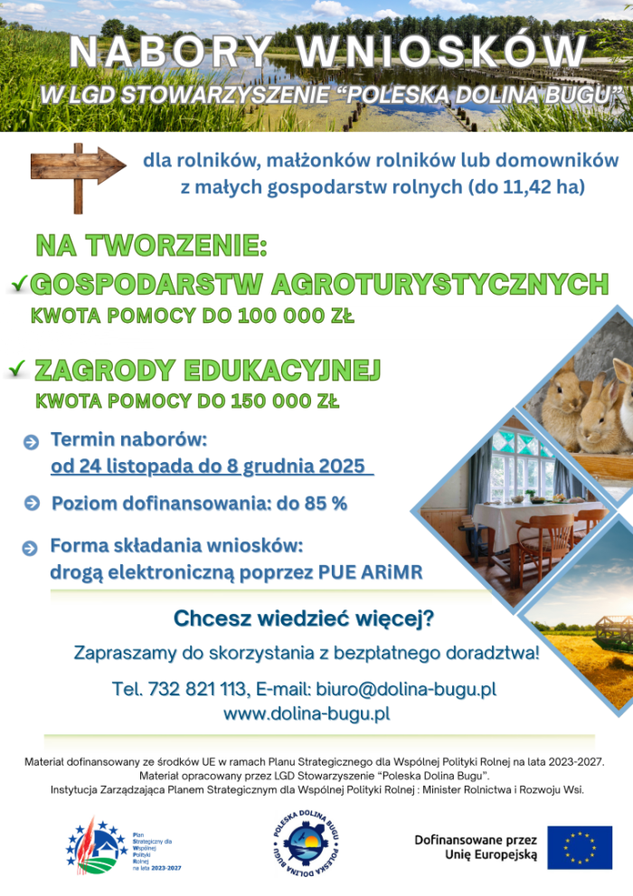 Miniaturka artykułu LGD „Poleska Dolina Bugu” ogłasza nabór wniosków o przyznanie pomocy dla małych gospodarstw rolnych
