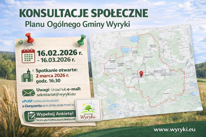 Miniaturka artykułu Ogłoszenie Wójta Gminy Wyryki o przeprowadzeniu konsultacji społecznych dotyczących planu ogólnego Gminy Wyryki