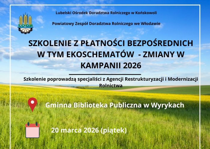 Miniaturka artykułu Informacja o szkoleniu dotyczącym płatności bezpośrednich oraz ekoschematów – zmiany w kampanii 2026