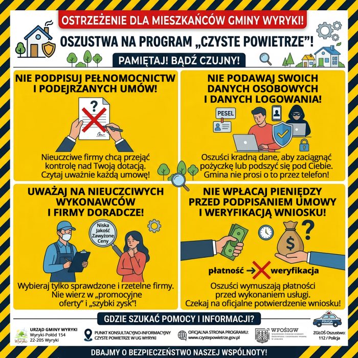 Miniaturka artykułu WAŻNE OSTRZEŻENIE DLA MIESZKAŃCÓW GMINY WYRYKI!